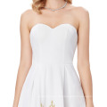 Grace Karin Strapless Sweetheart High-Low Appliqued Flannelette White Homecoming Dress GK000136-2